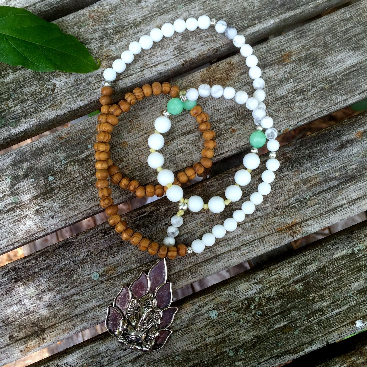 Alabaster, Howlite & Wood Ganesha Mala