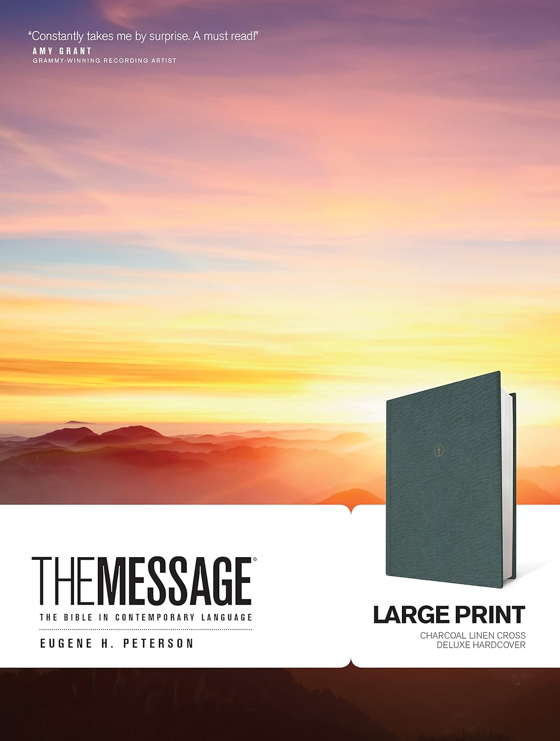 The Message Large Print (Hardcover Deluxe, Charcoal Linen Cross): The Bible in C