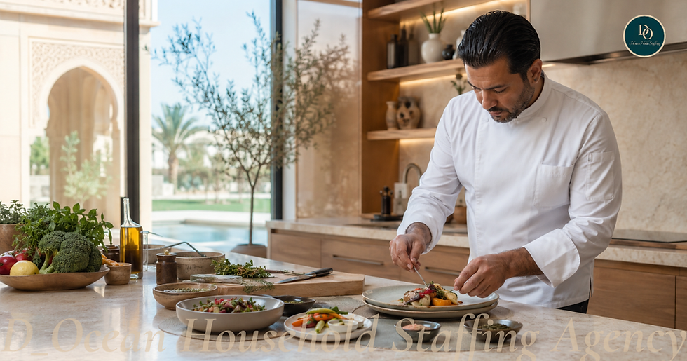Private chef preparing a personalised meal in a luxury household in Saudi Arabia