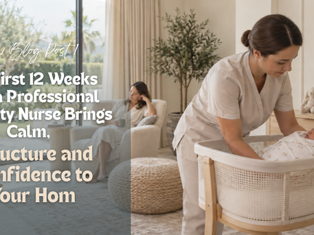 Professional maternity nurse caring for a newborn in a luxury private villa