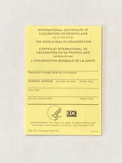 CDC International Vaccine History Yellow Card