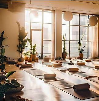 Large studio set up with yoga mats for a corporate wellness session in Austin