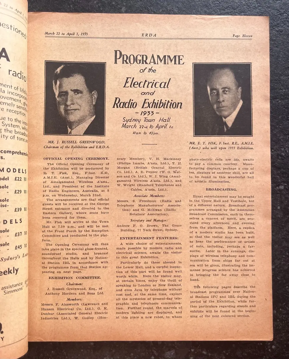Thumbnail: 1933 ERDA Electrical Radio Exhibition Sydney Souvenir Booklet NSW