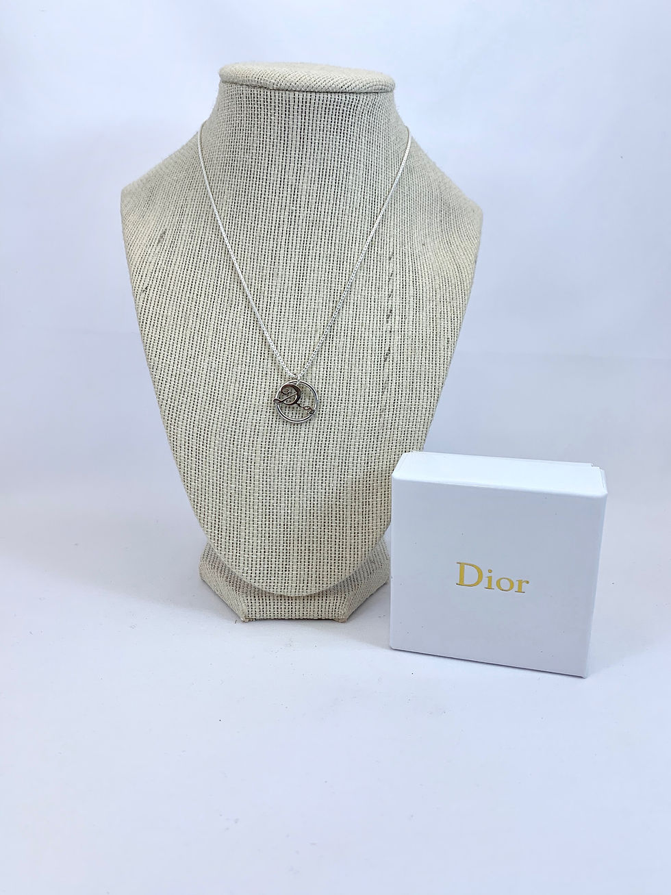 Thumbnail: Repurposed Christian Dior Script Charm Sterling Silver Necklace