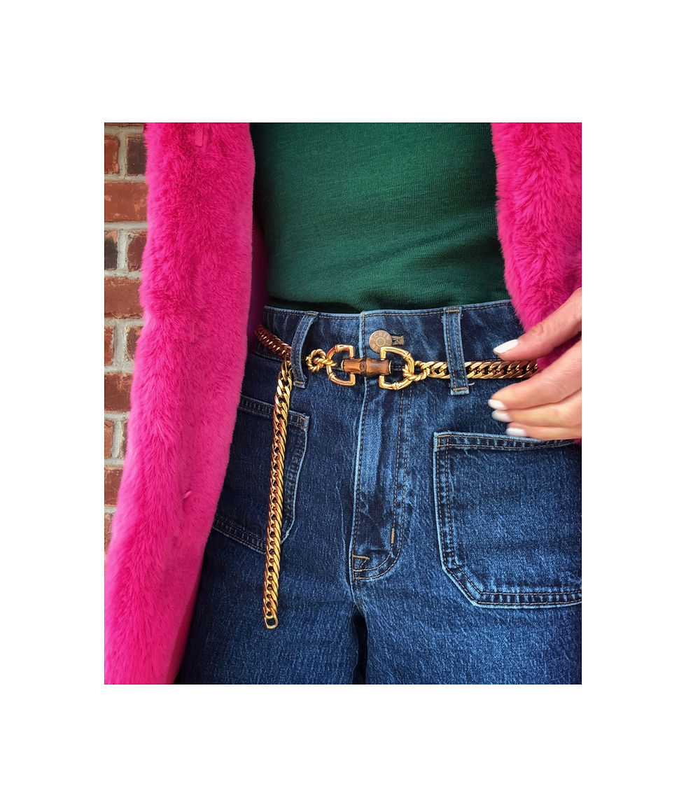 Thumbnail: Repurposed Vintage Gucci Bamboo Wood Accent Horsebit Belt Necklace