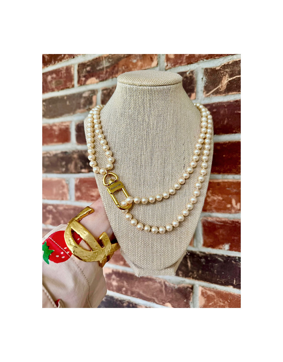 Thumbnail: Repurposed Louis Vuitton Carabiner Vintage Pearl Necklace w/Removable Key Charm