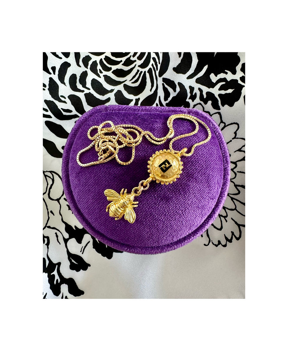 Repurposed Vintage Fendi Logo Crystal Link w/Vintage Bee Charm 18" Necklace