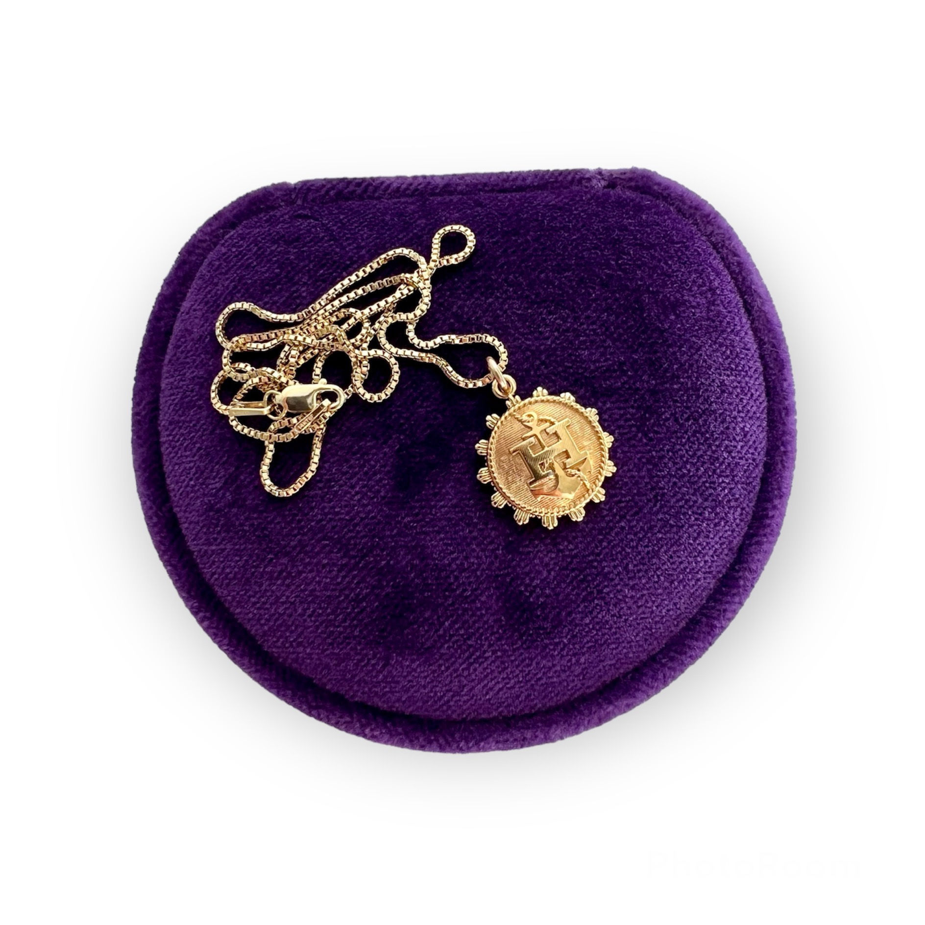 Repurposed Vintage Hermès Small Gold "H" Anchor Charm Necklace