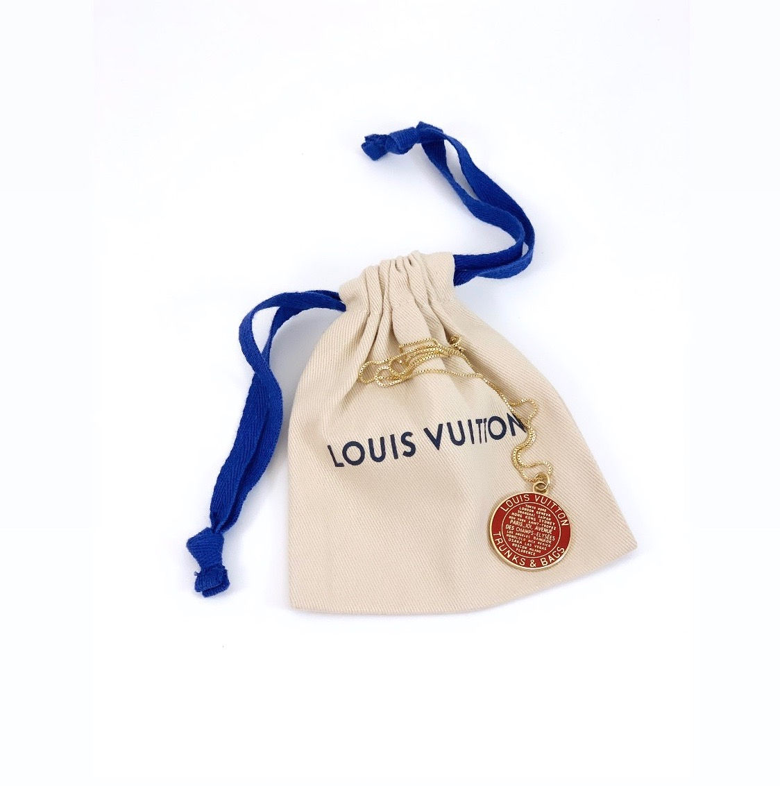 Repurposed Louis Vuitton Large Red Enameled Charm Necklace