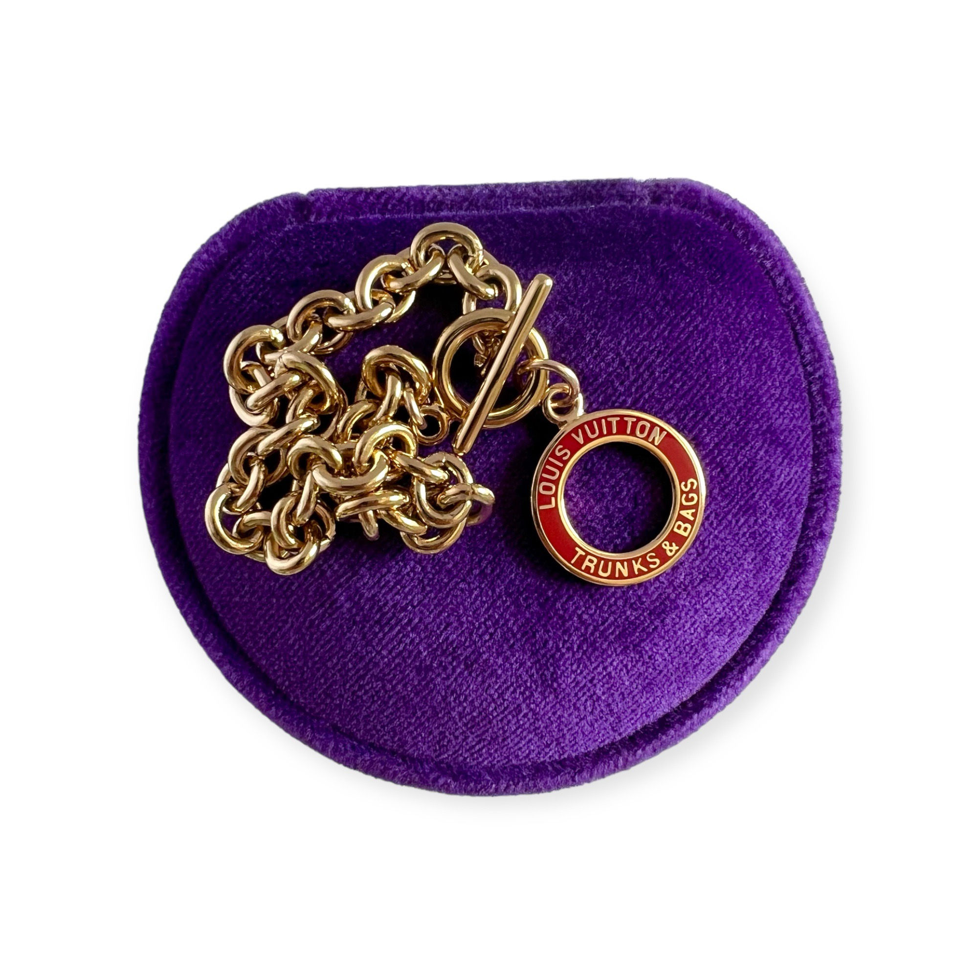 Repurposed Louis Vuitton Medium Red Enameled Trunks & Bags Charm Bracelet