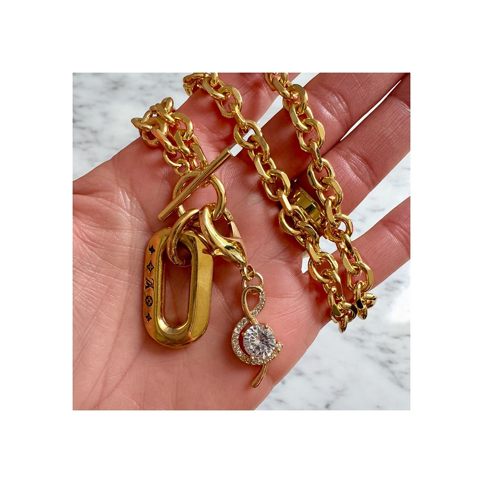 Repurposed Louis Vuitton LV Monogram Link w/Removable Music Note Charm Necklace