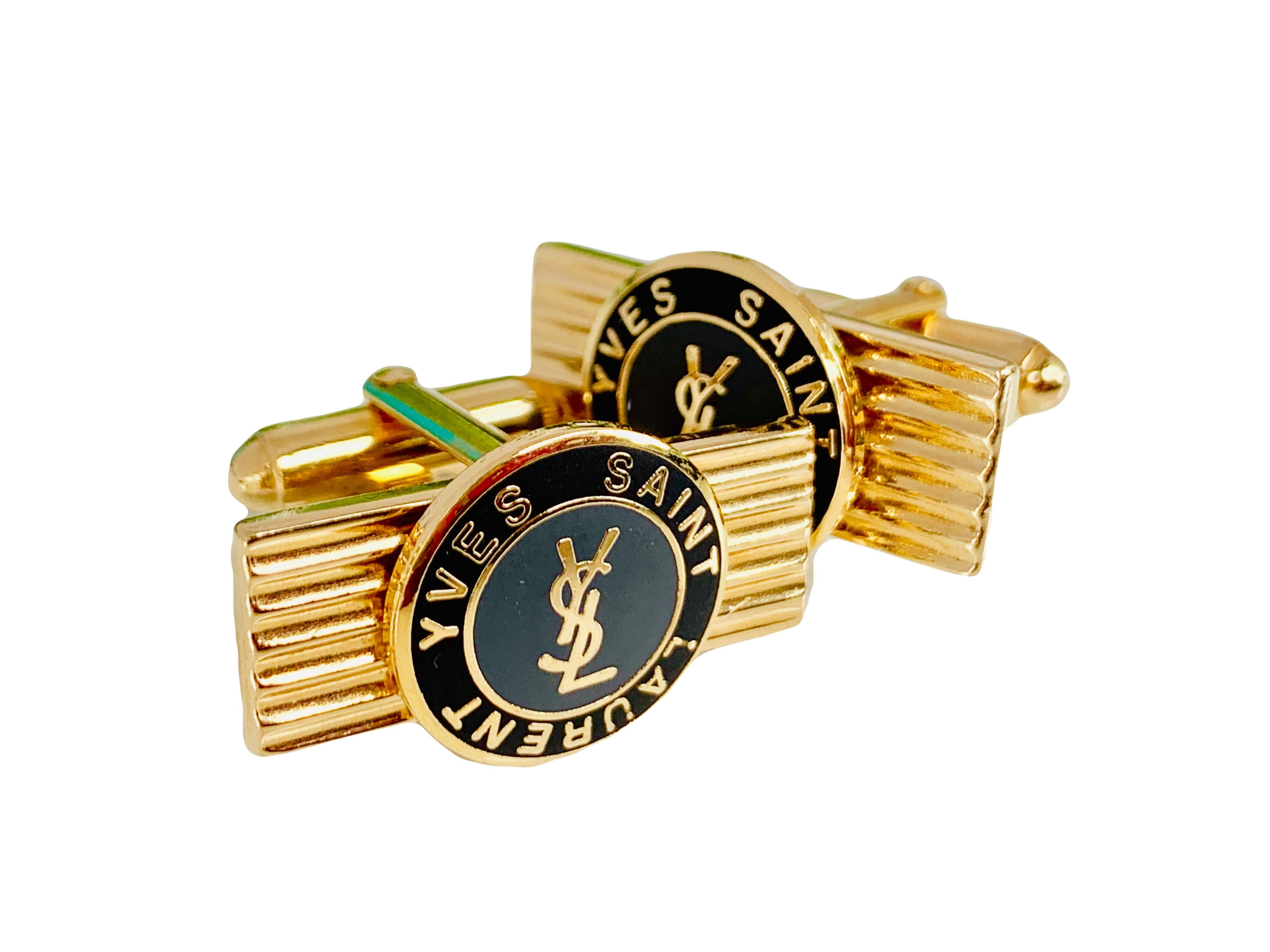 Repurposed YSL Button Accent Vintage Gold Cuff Links
