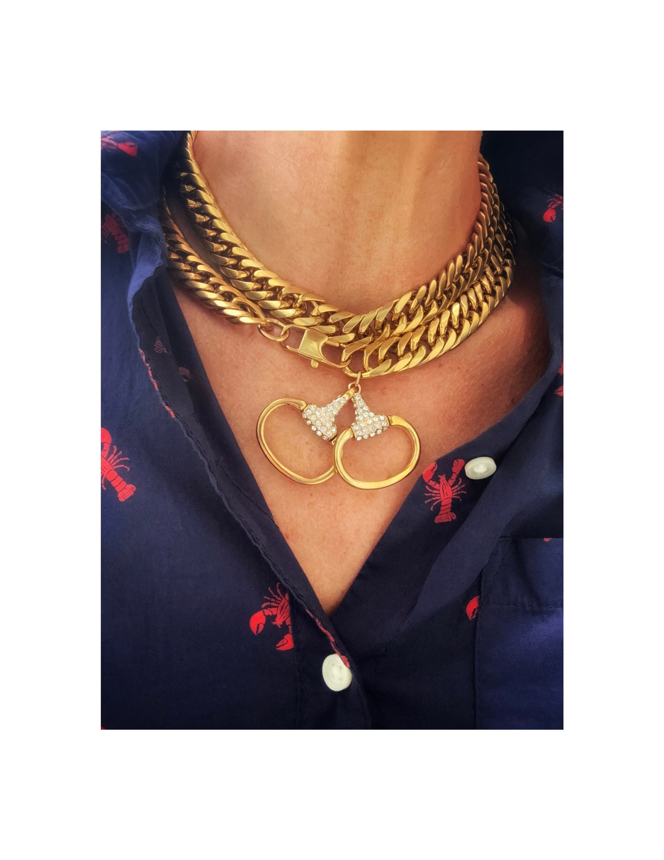 Repurposed Vintage Gucci Rare Gold & Swarovski Horsebit Necklace Belt