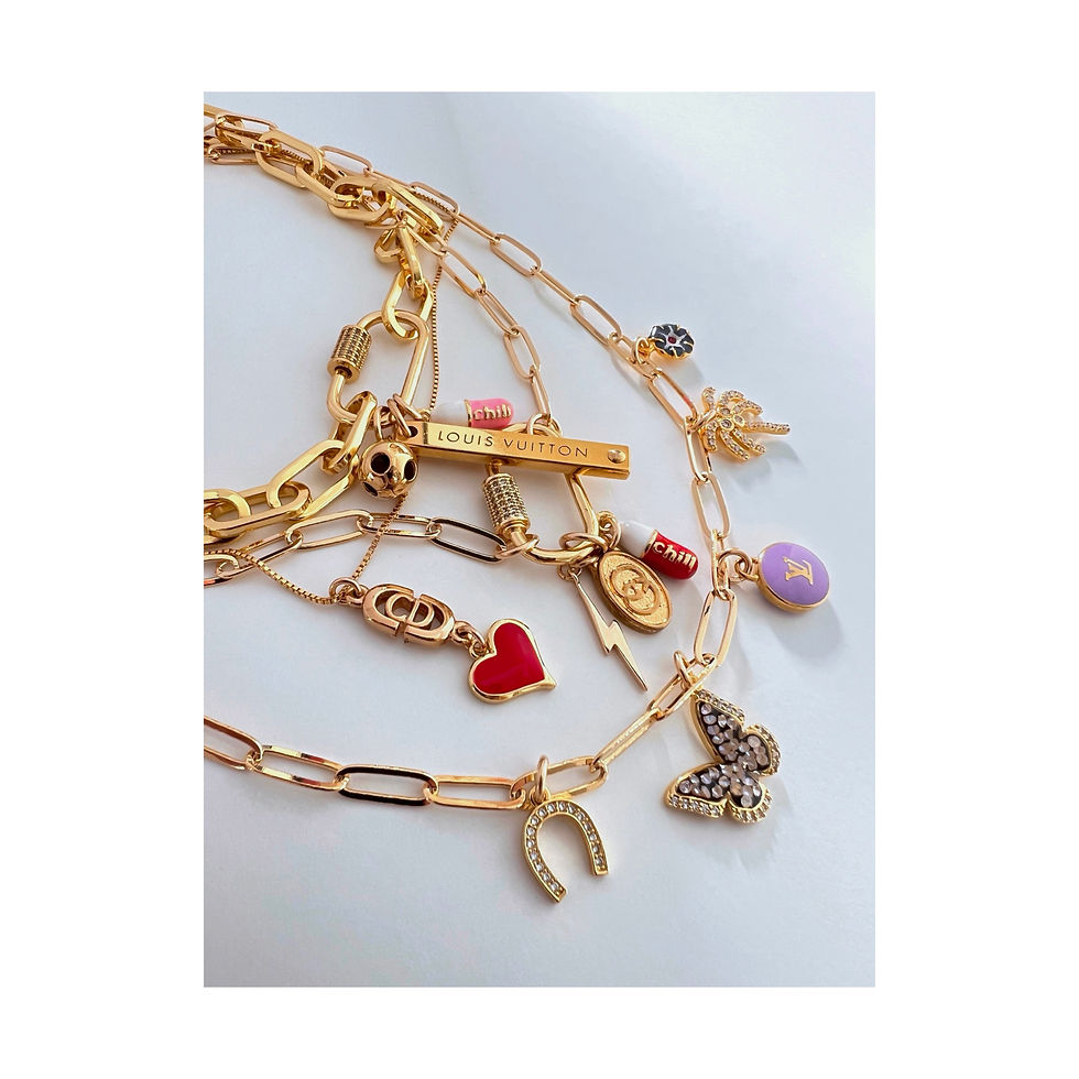 Thumbnail: Repurposed Gold Dior CD & Red Enamel Heart Charm Necklace