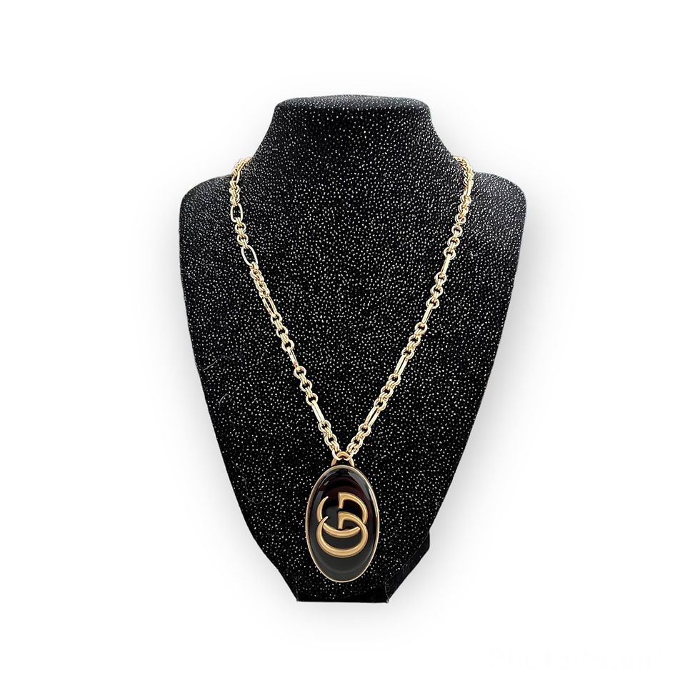 Thumbnail: Repurposed Black & Gold Rare Huge Gucci GG Oval Necklace