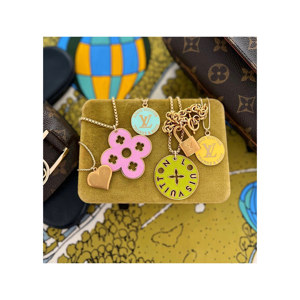 Thumbnail: Repurposed Louis Vuitton Pink Enameled Double Sided Flower HUGE Charm Necklace