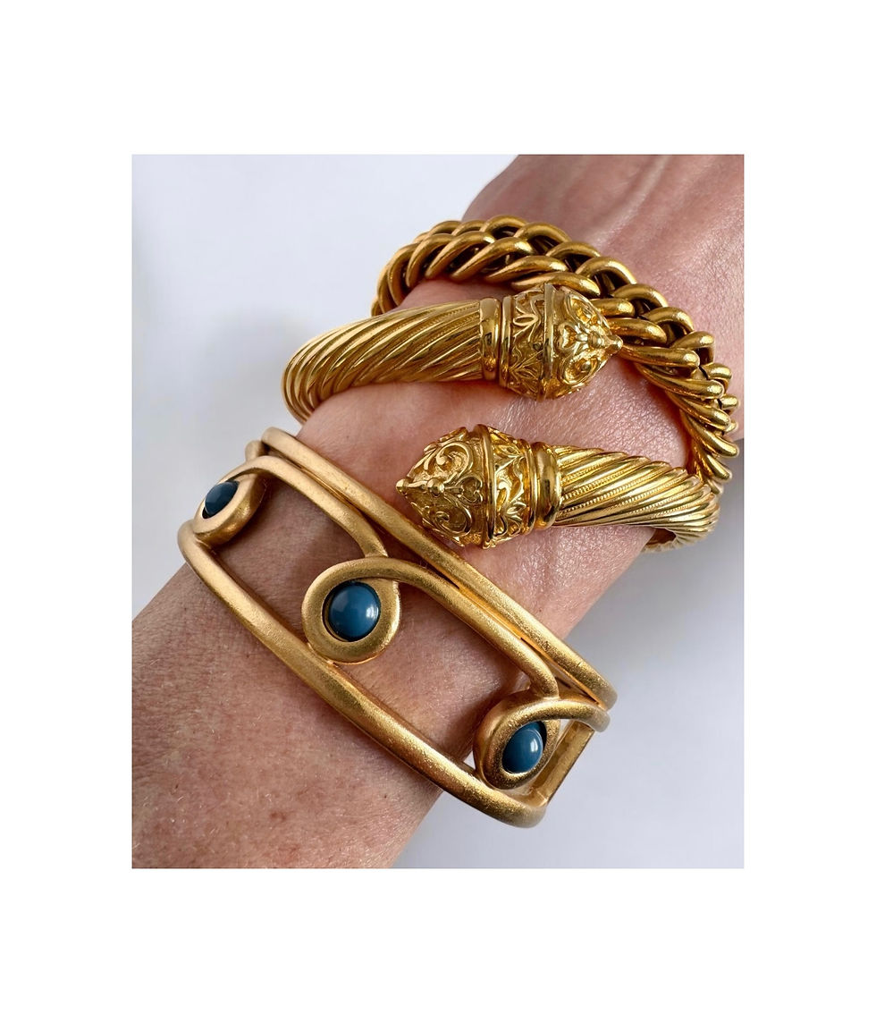 Thumbnail: Fabulous Vintage Monet Egyptian Revival Satin Matte Bangle Bracelet