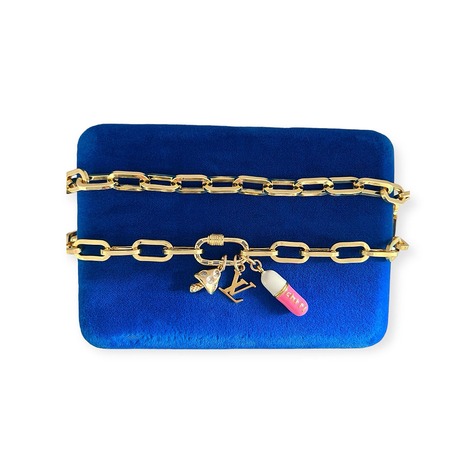Thumbnail: Repurposed Louis Vuitton Removable LV, Chill Pill & Mushroom Charms Necklace