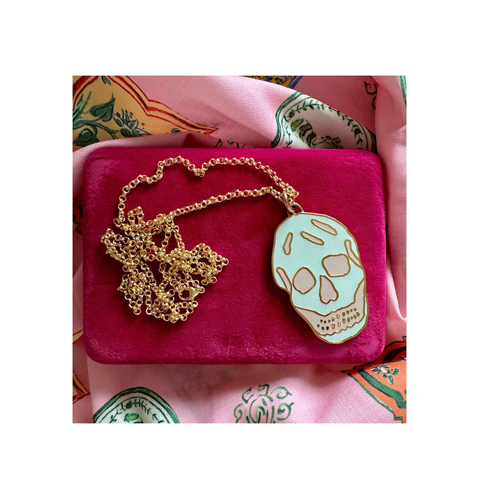 Thumbnail: Repurposed Alexander McQueen Ice Blue & Gold XXL Skull Double Wrap Necklace
