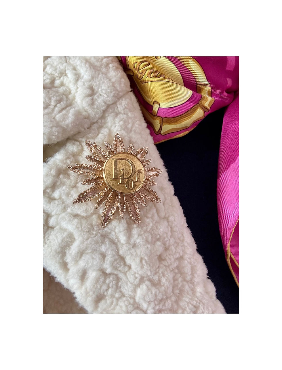 Thumbnail: Repurposed Vintage Antiqued Gold Dior Starburst Flower Brooch Pin