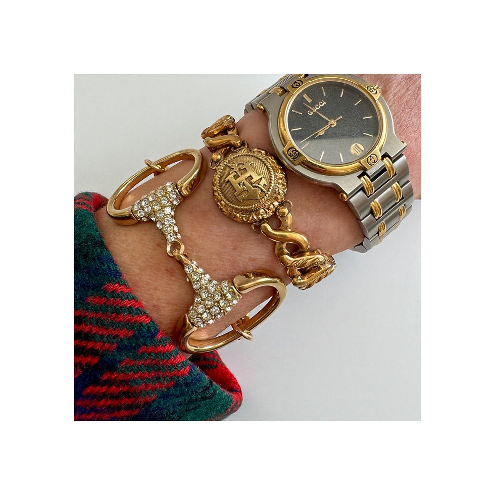 Thumbnail: Repurposed Vintage Gucci Rare Gold Swarovski Horsebit Bracelet