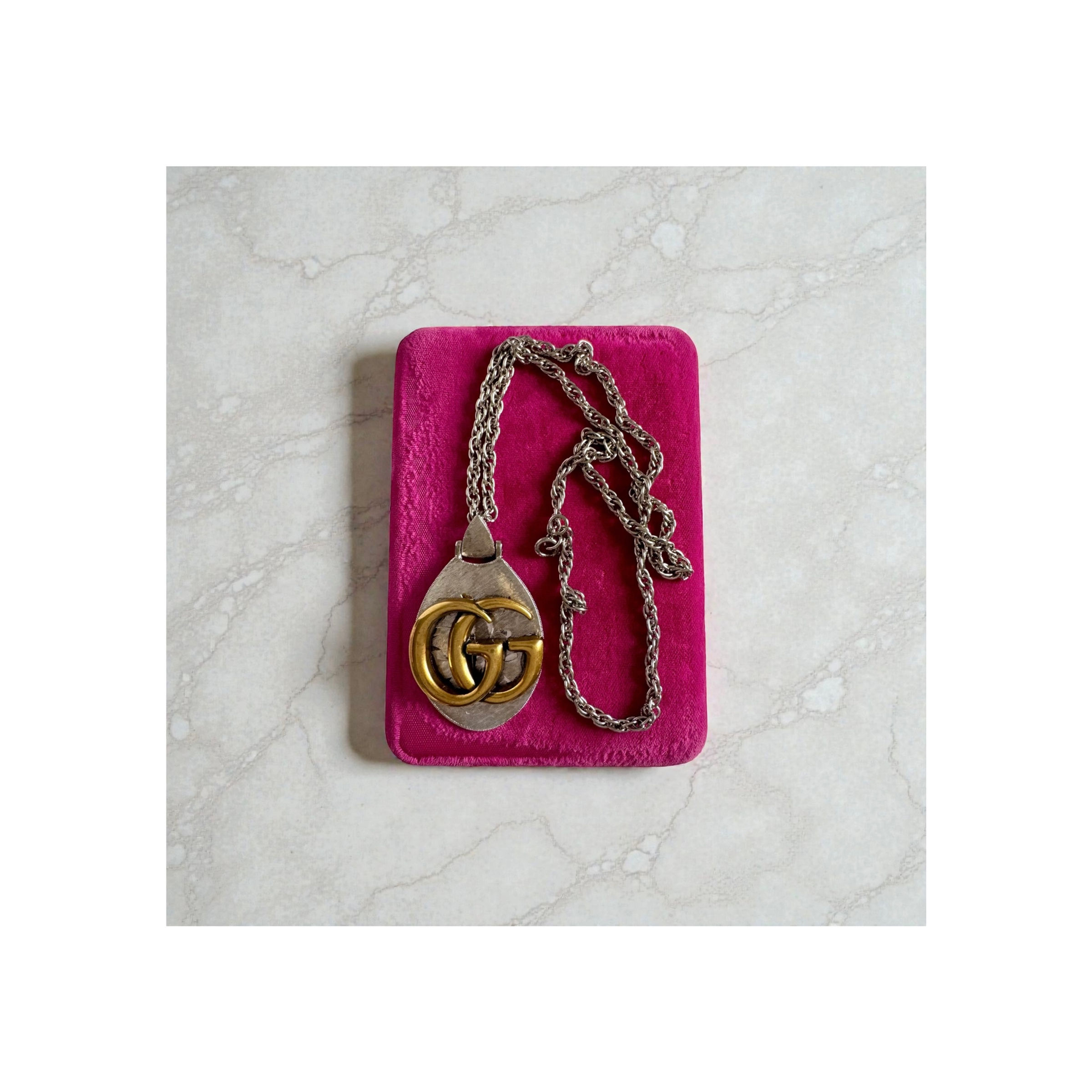 Repurposed Gucci XL GG Mixed Metals Pendant Necklace