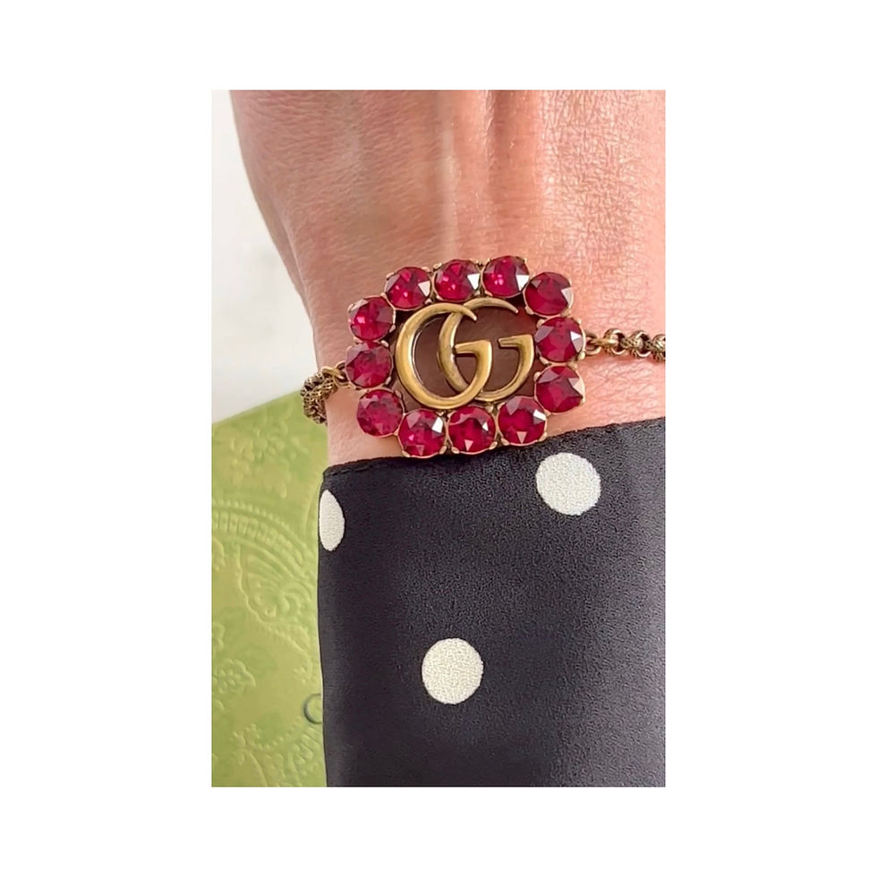 Thumbnail: VERY RARE Gucci Marmont GG Ruby Colored Crystal Bracelet w/Box & Dust Bag