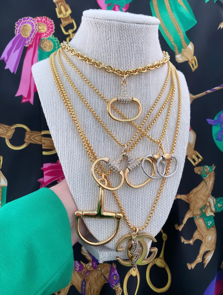Thumbnail: Repurposed Vintage Gucci Mixed Metals Horsebit Charm Necklace