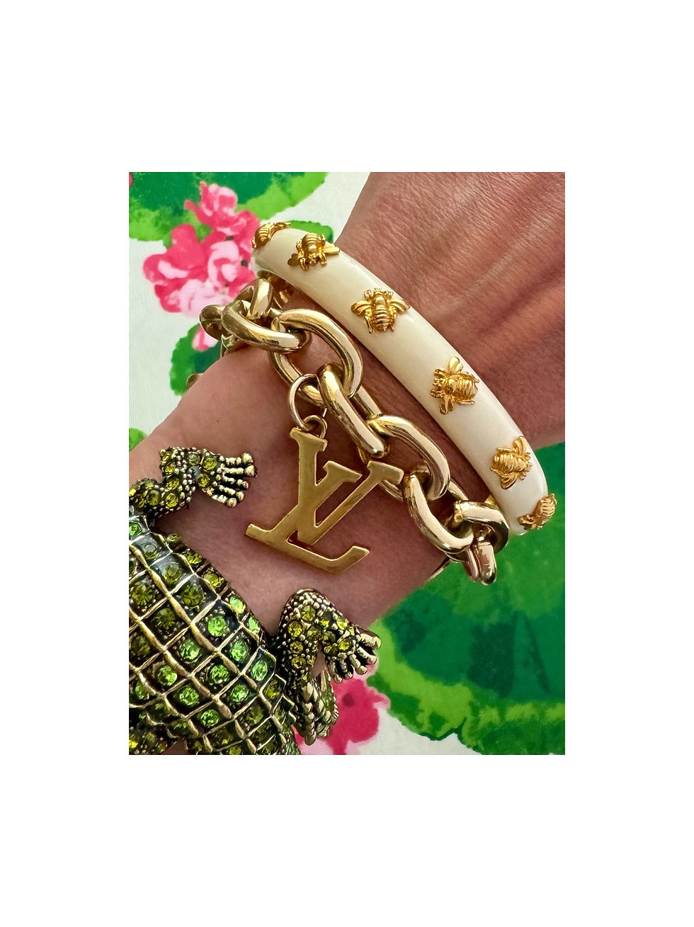 Thumbnail: Repurposed Louis Vuitton Gold LV Monogram Love & Heart Charm Bracelet