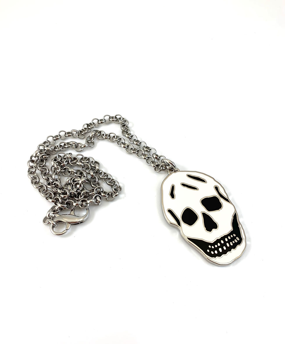 Thumbnail: Repurposed  Alexander McQueen Black & White Enamel Skull Necklace