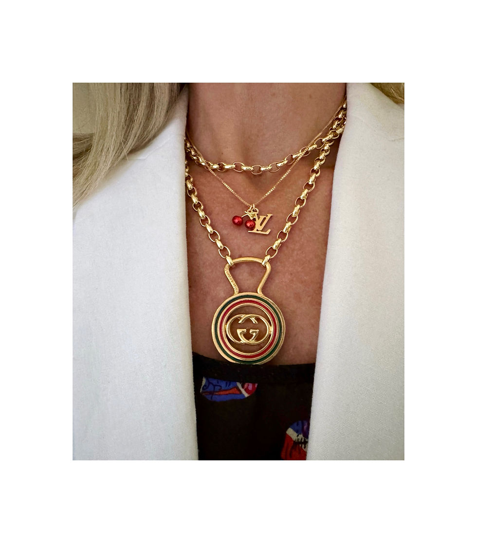 Repurposed Vintage RARE Gucci GG Red & Green Enamel Pendant Necklace