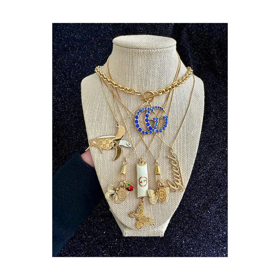 Thumbnail: Repurposed Vintage Gucci GG, Butterfly & Strawberry Charms Necklace