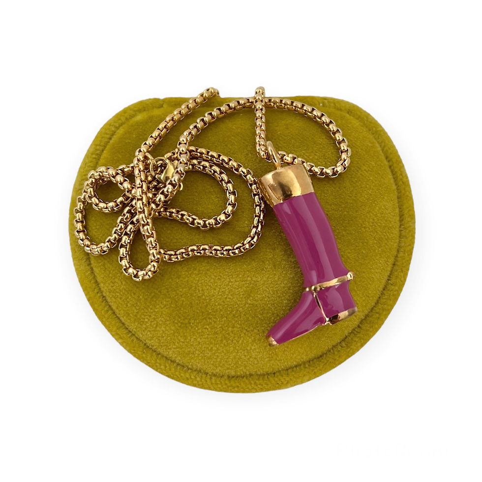 Thumbnail: Repurposed Gucci Magenta Enamel & Gold Riding Boot Charm Necklace