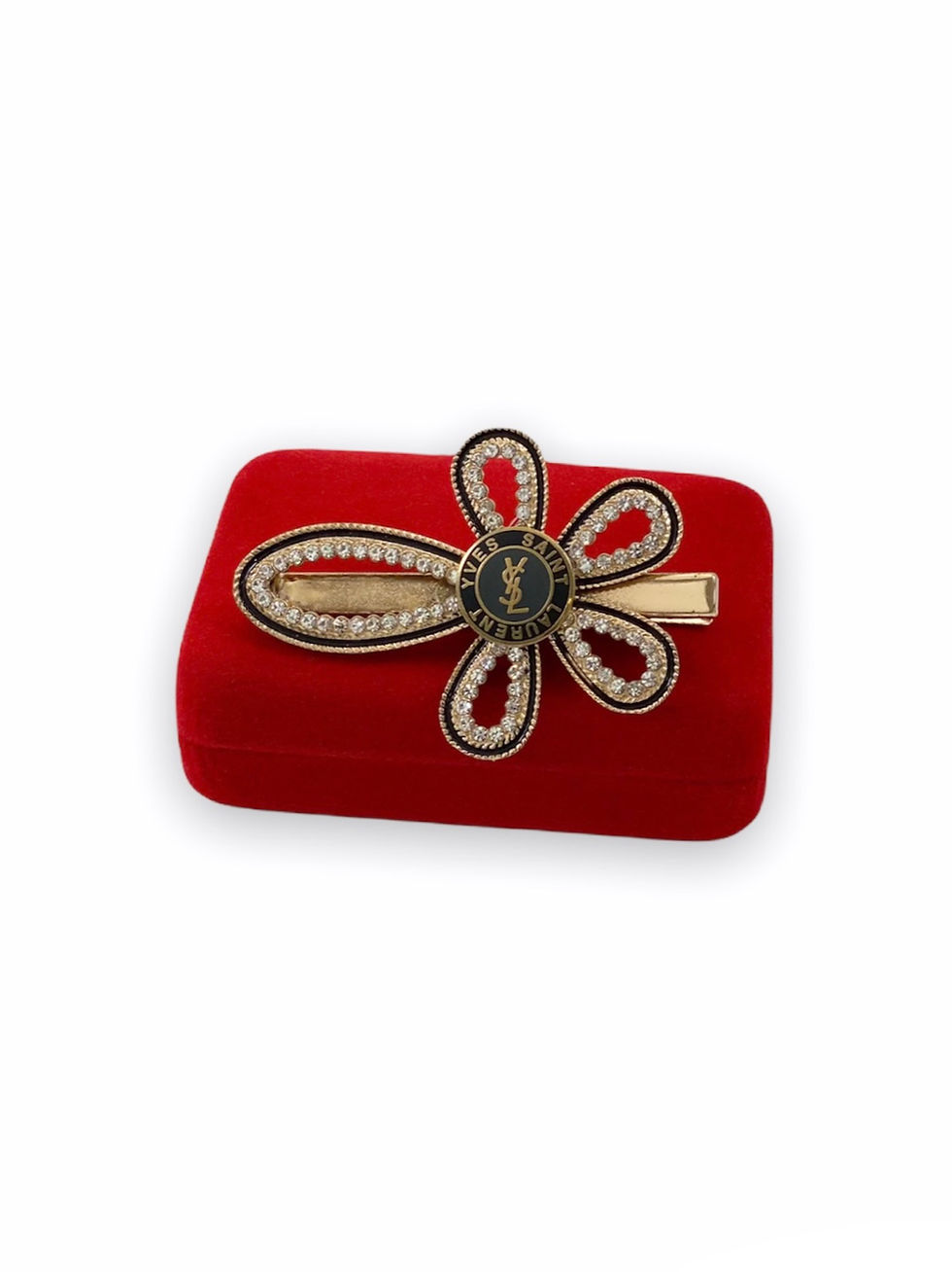 Thumbnail: Vintage Repurposed YSL Black & Gold Button Accent Hair Pin