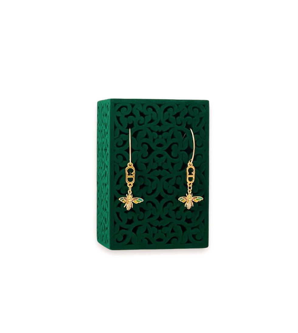 Thumbnail: Repurposed Dior Small CD Logo & Enamel Bee Charm Earrings