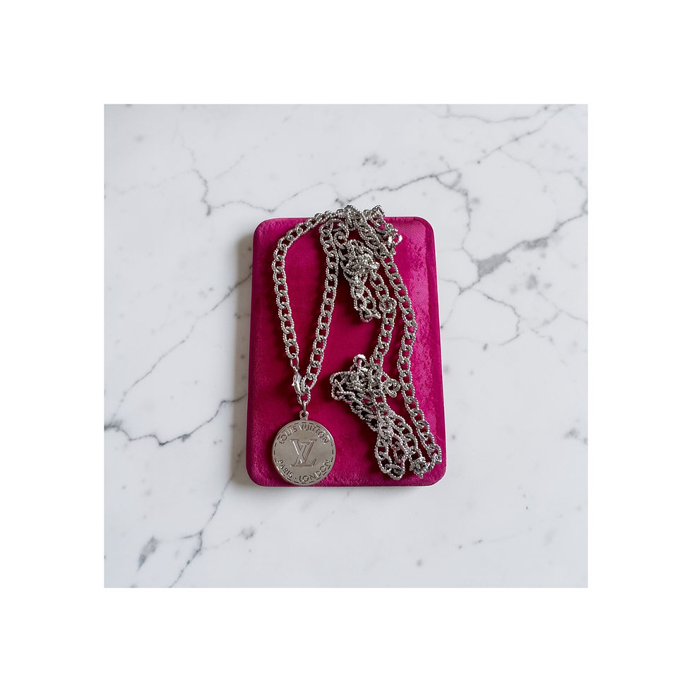 Thumbnail: Repurposed Louis Vuitton Silver LV Monogram VERY RARE Charm Belt Necklace