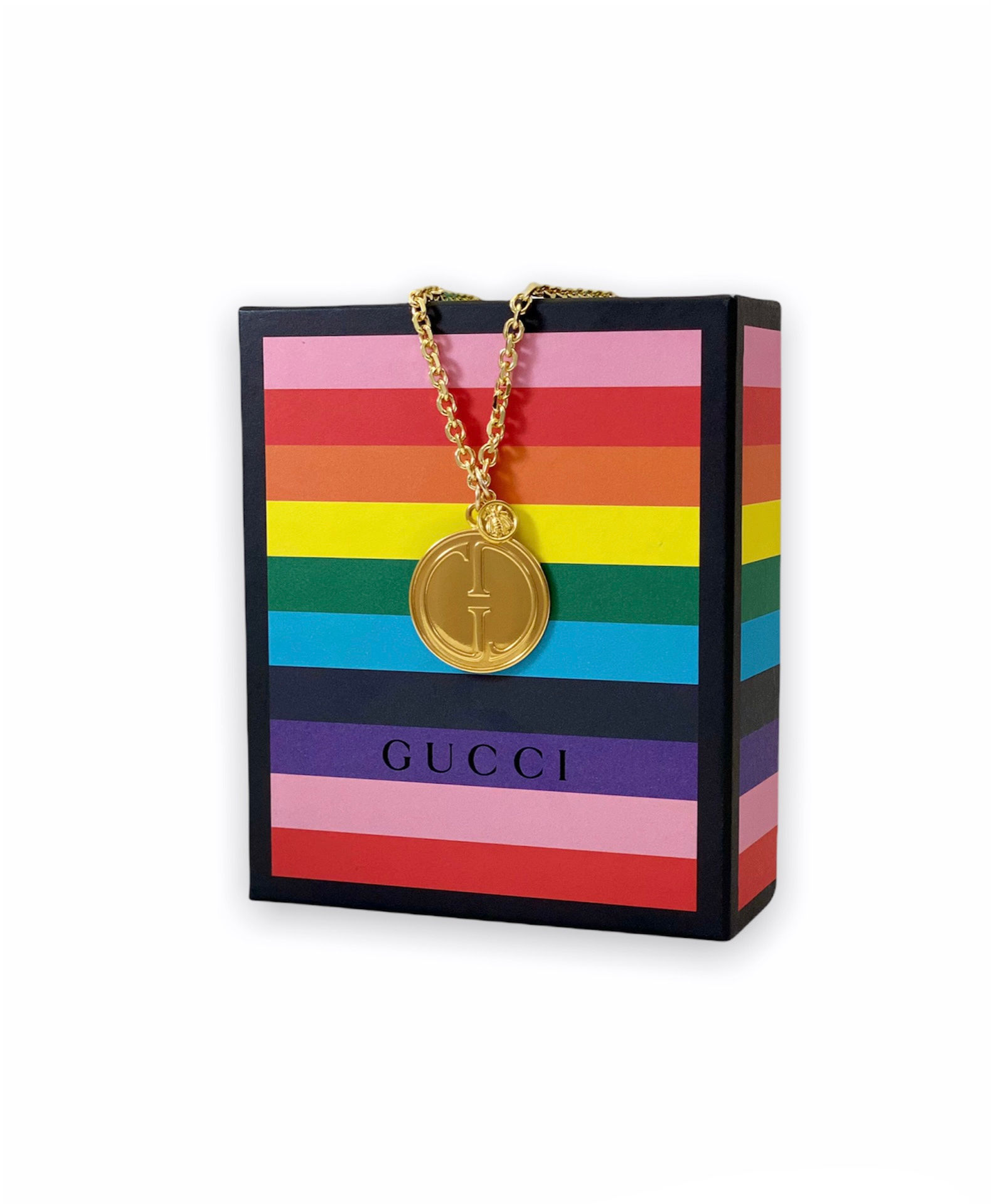 Repurposed Vintage Gold HUGE Gucci & Removable Bee Charm Necklace