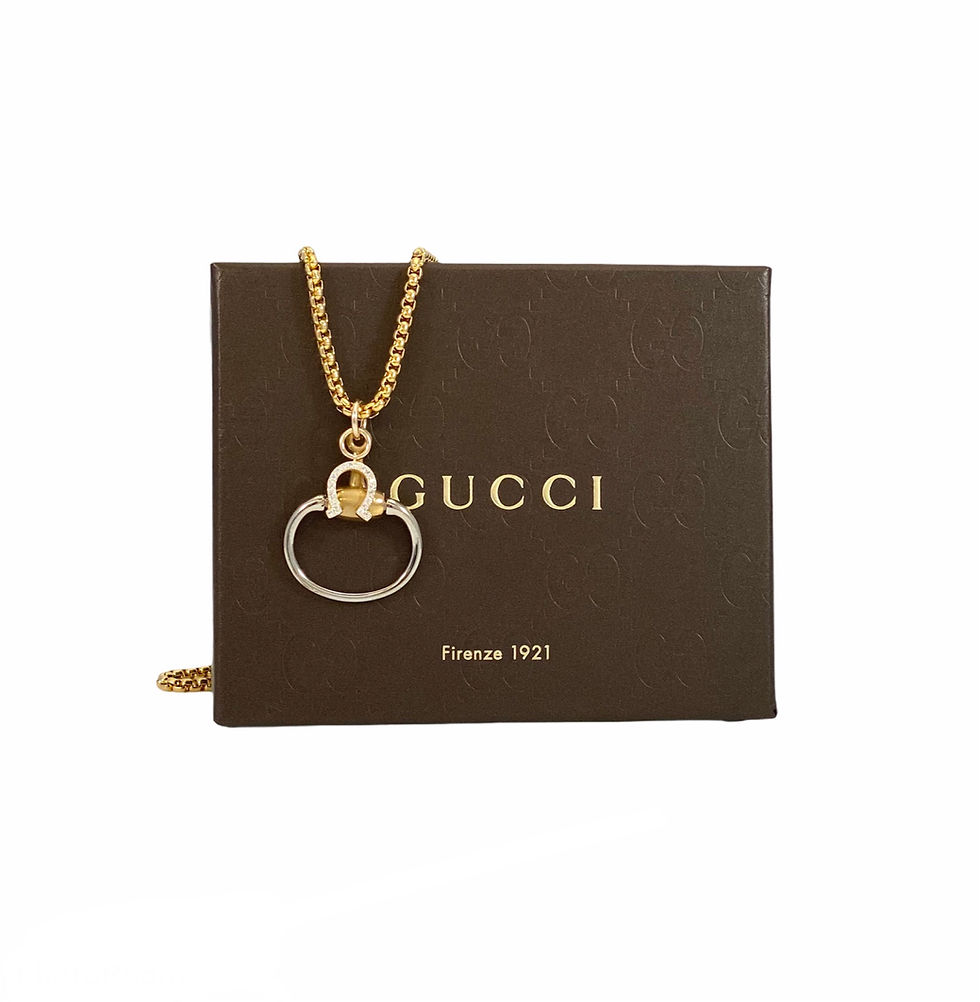 Thumbnail: Repurposed Vintage Gucci Mixed Metals Horsebit & Horseshoe Charm Necklace