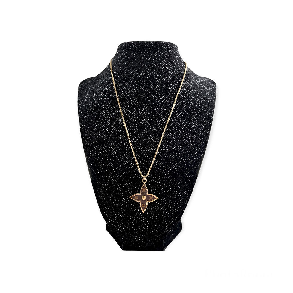 Thumbnail: Repurposed Louis Vuitton Large Gold & Iconic Canvas Flower Charm Necklace