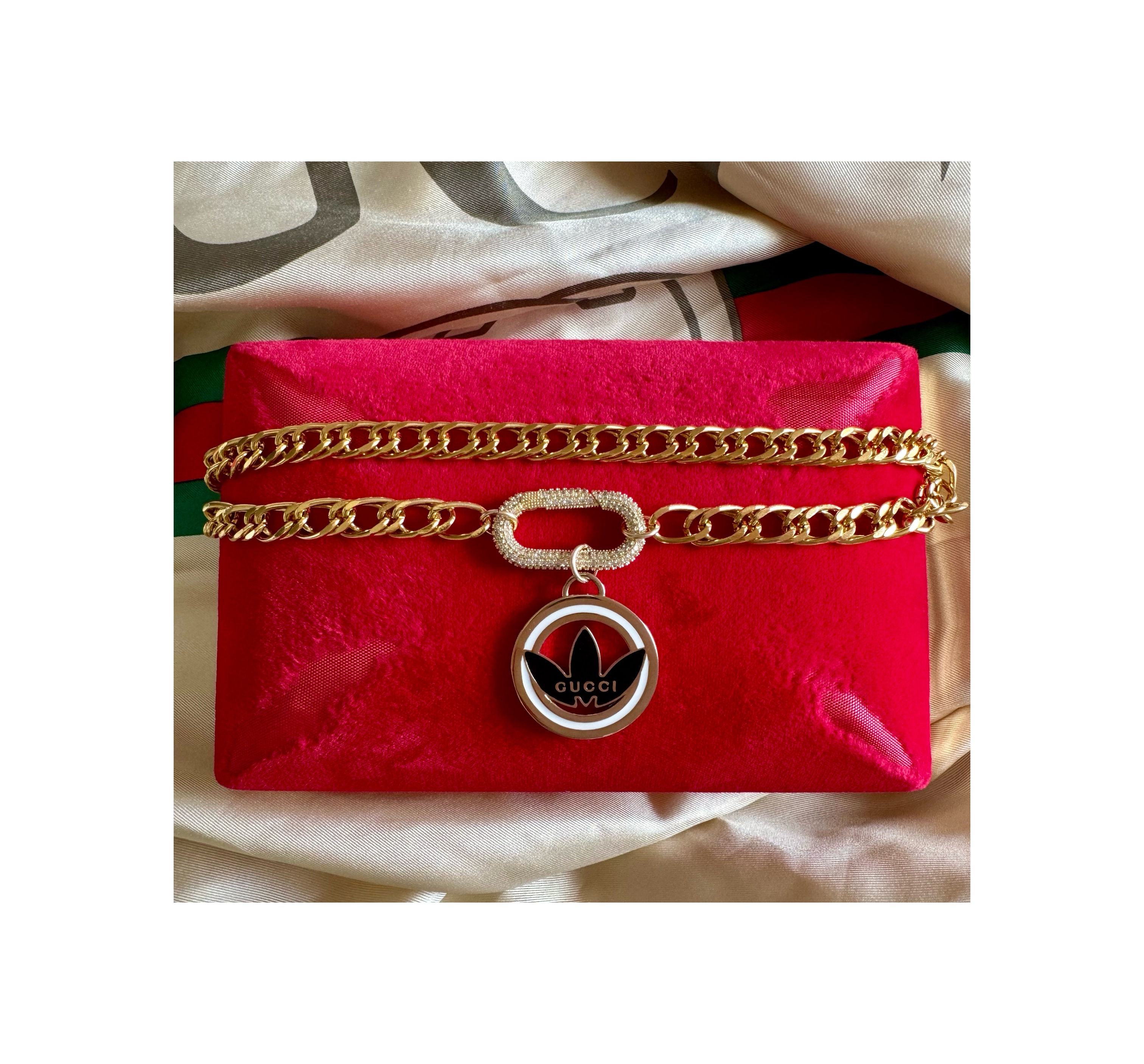 Repurposed RARE Limited Edition Gucci Adidas Black Trefoil Necklace