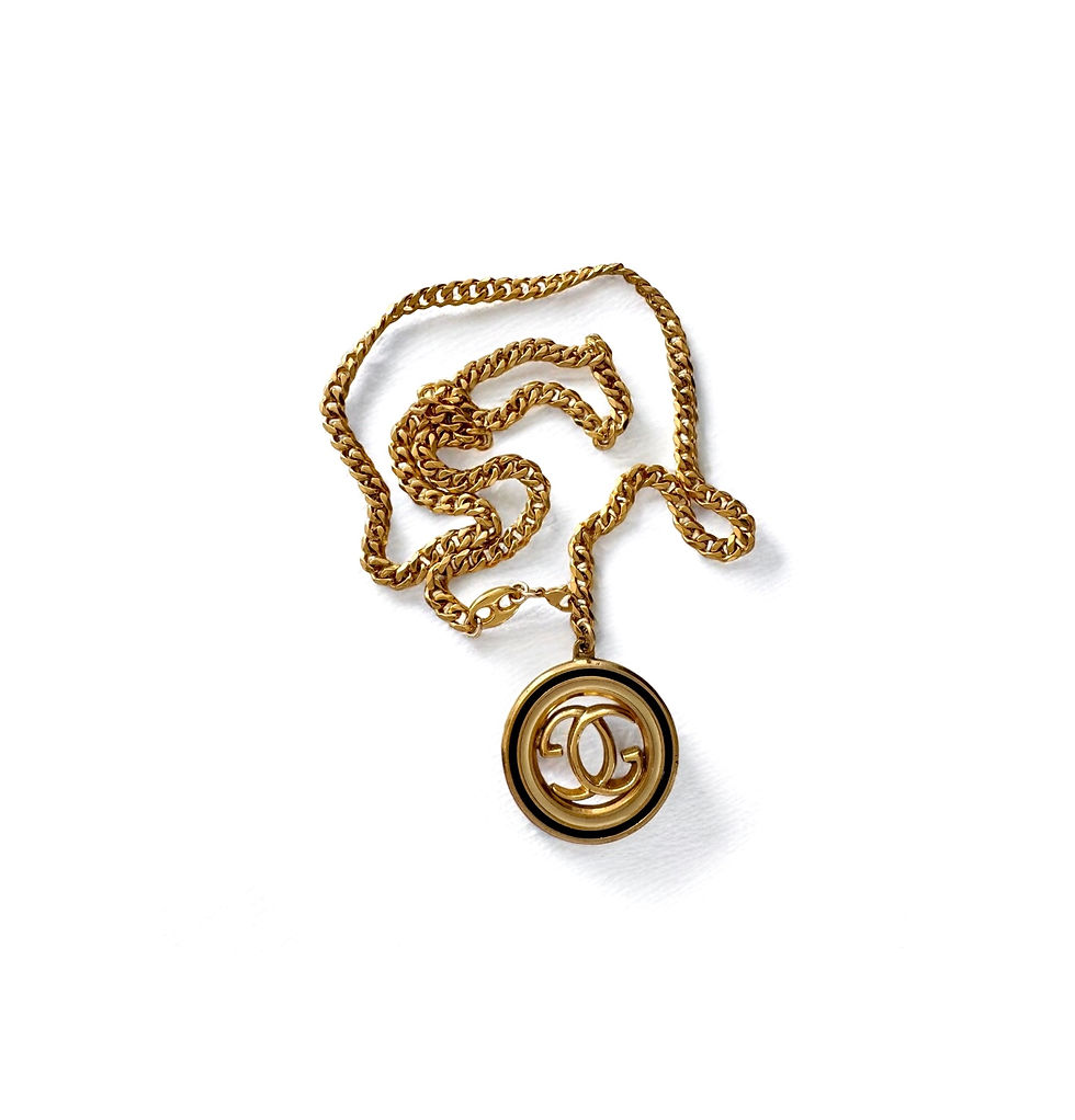 Thumbnail: Repurposed RARE Vintage 70's/80's Black & Cream GG Pendant Necklace