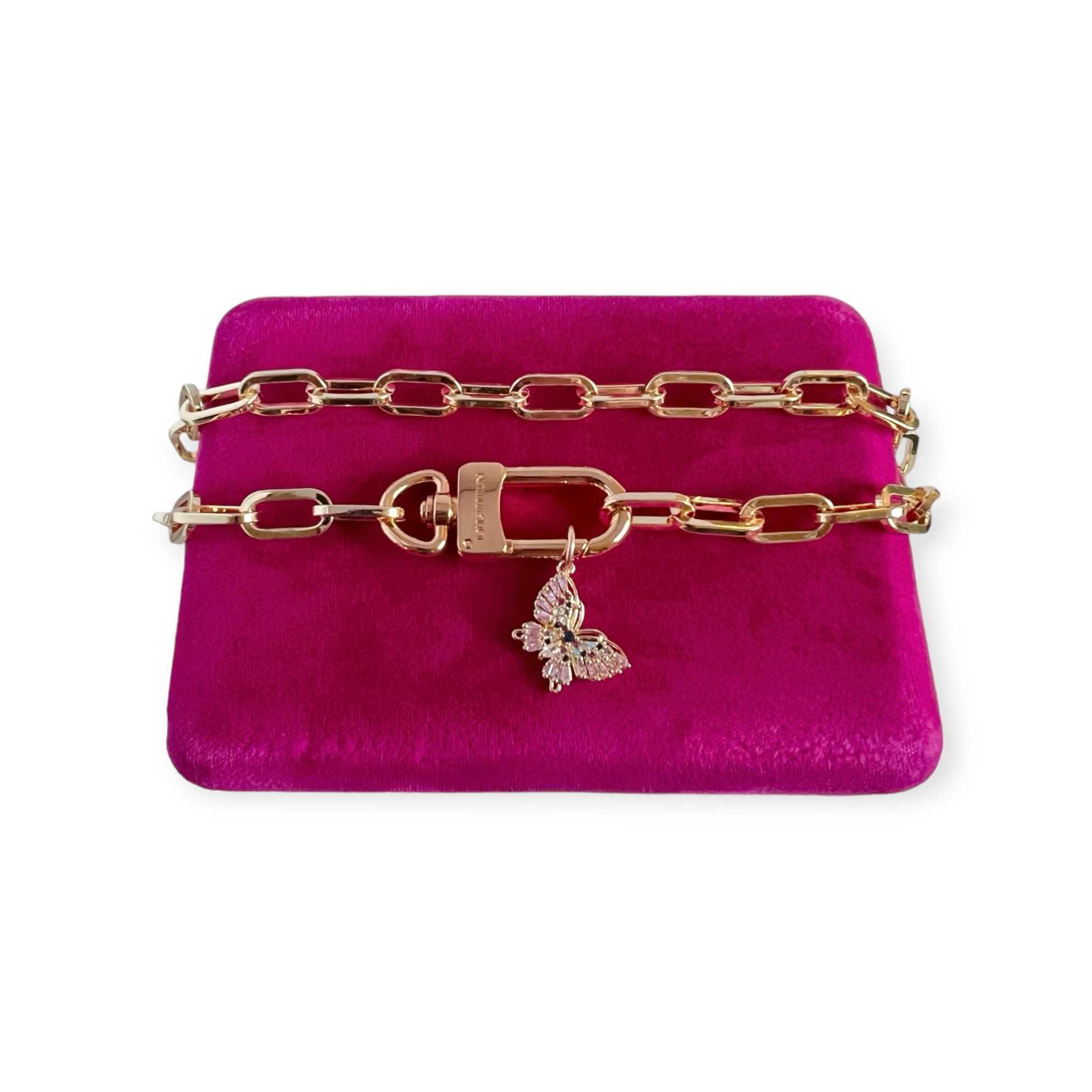 Repurposed Louis Vuitton Gold Swivel Clip Necklace w/Removable Butterfly