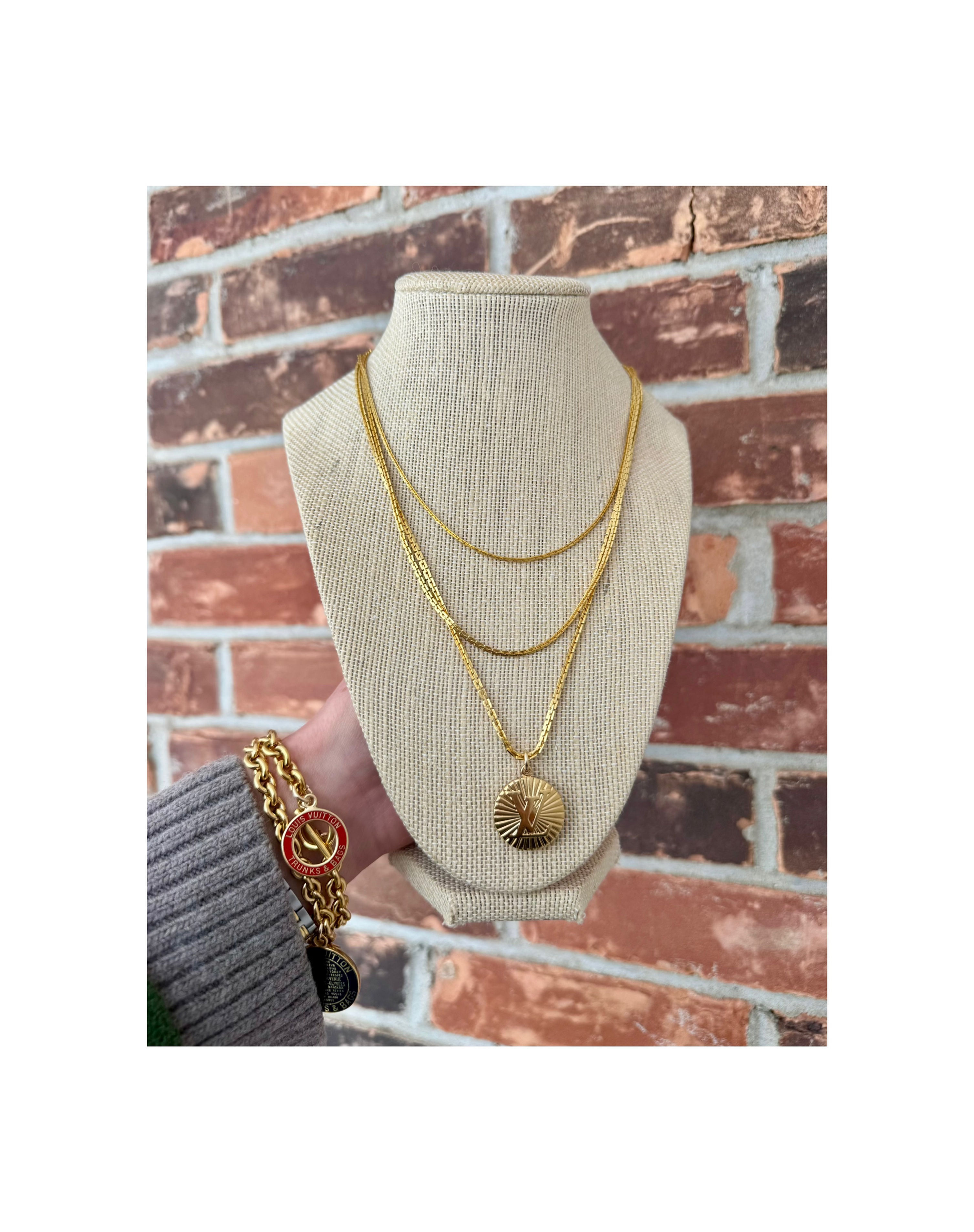 Repurposed Very RARE Louis Vuitton Gold Sunburst LV Triple Strand Necklace