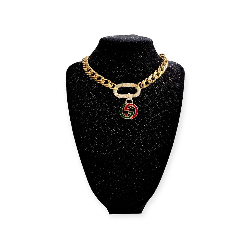 Thumbnail: Repurposed Gucci Double Sided Red & Green Enameled GG Carabiner Necklace