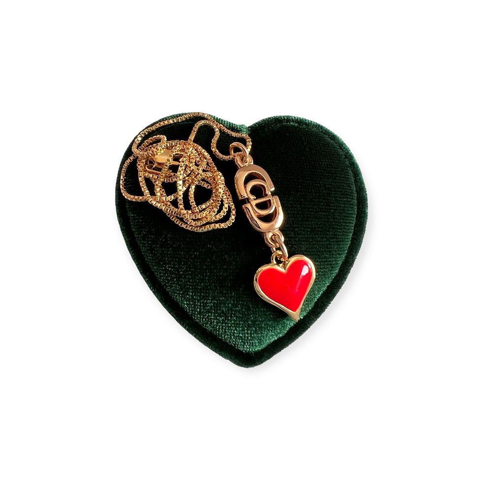 Thumbnail: Repurposed Gold Dior CD & Red Enamel Heart Charm Necklace