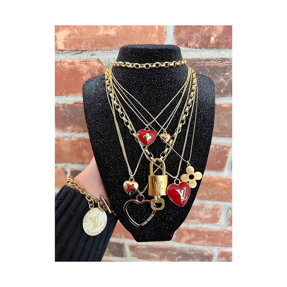 Thumbnail: Repurposed Vuitton Red & Gold Small Puffed Heart Flower Charm Necklace