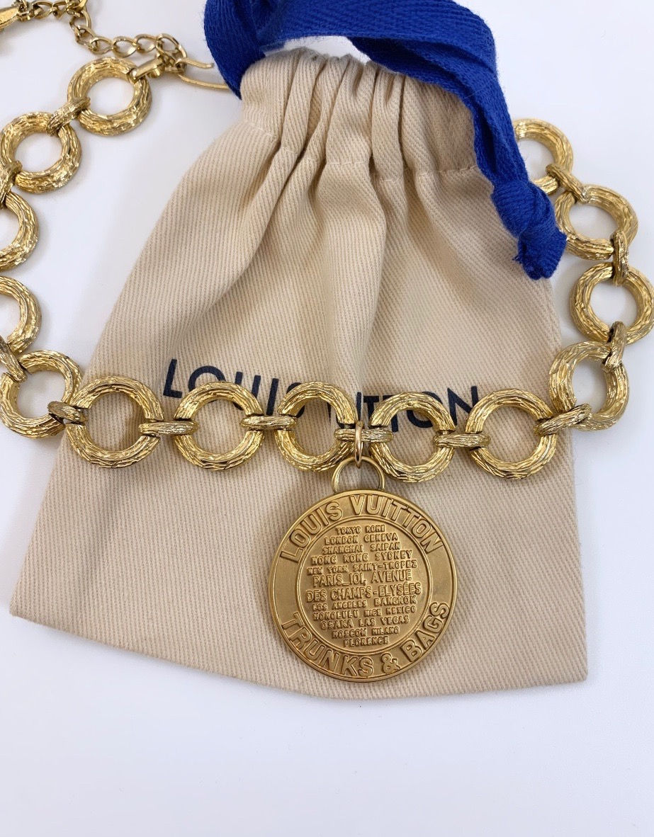 Thumbnail: Repurposed Louis Vuitton XL Matte Gold Charm Choker Necklace