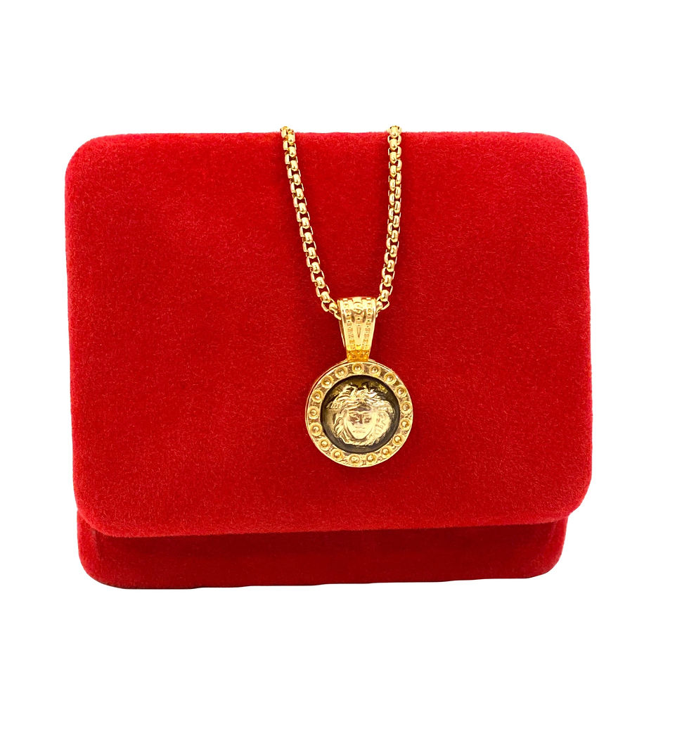 Thumbnail: Vintage Repurposed Versace Gold & Black Enamel Medusa Small Pendant Necklace