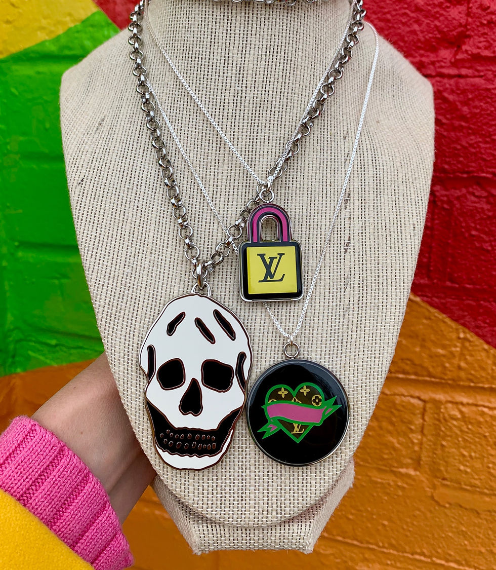 Thumbnail: Repurposed  Alexander McQueen Black & White Enamel Skull Necklace
