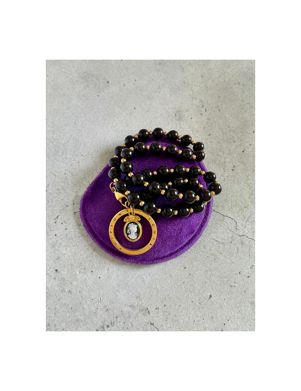 Thumbnail: Repurposed Louis Vuitton Ring Charm & Vintage Cameo & Black Bead Necklace